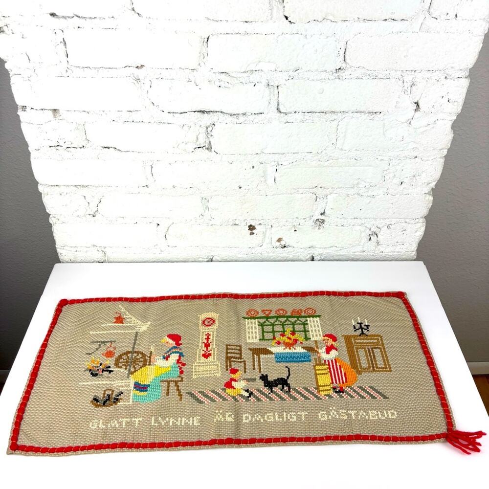 Vintage Julbonad Sweden Embroidered Christmas Tapestry Cross Stitch